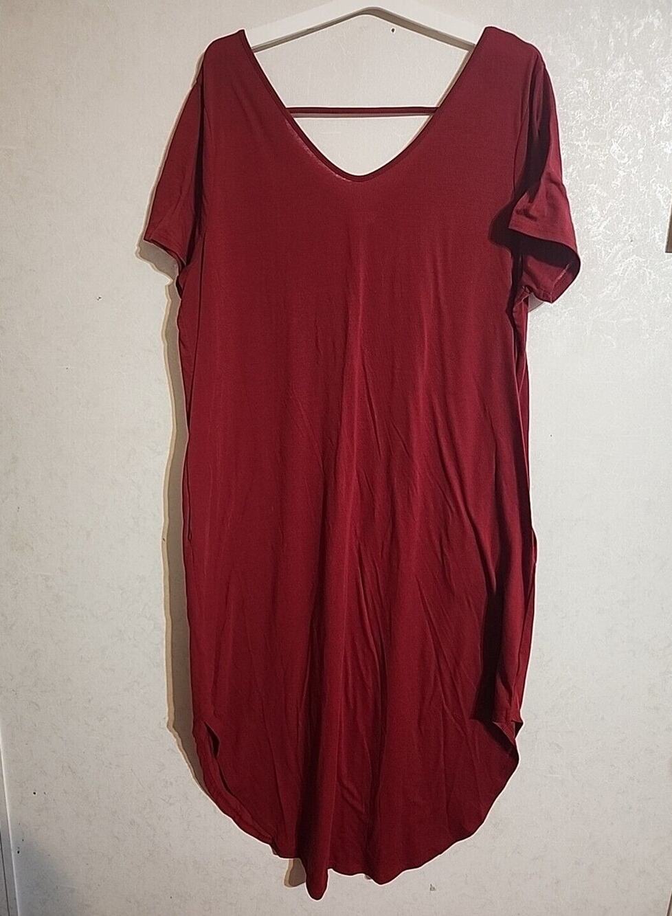 Kancy Store Maxi Dress Pockets Burgundy 2XL Scoop Neck & Back Short Sleeve